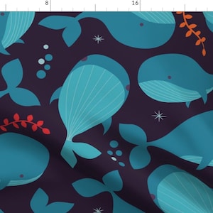 Whale Fabric - Blue Whales By Bluelela - Underwater Ocean Sea Animal Blue Purple Cute Kids Cotton Fabric By The Yard With Spoonflower