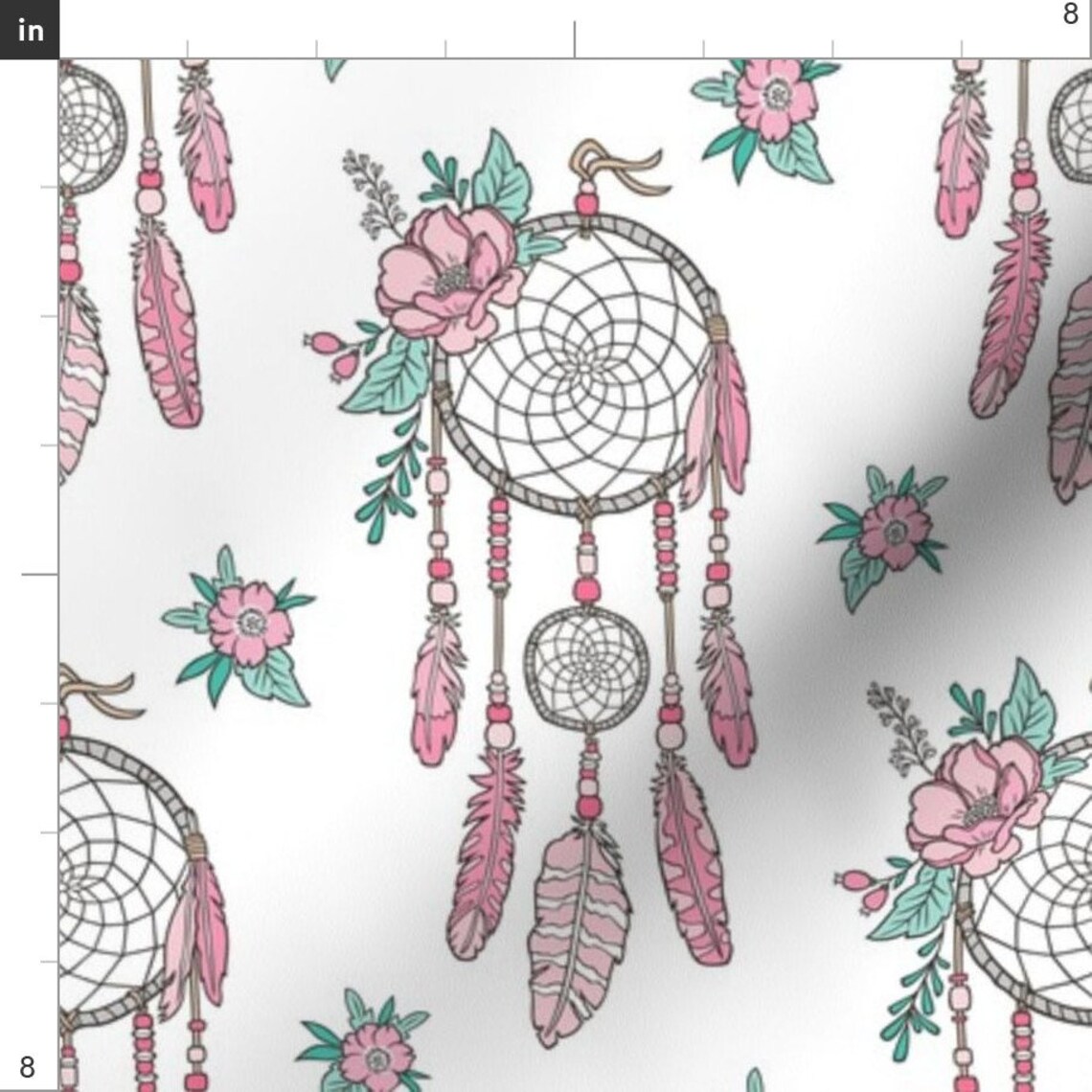 Dream Catcher Fabric Boho Dream Catcher Flowers Feathers Etsy