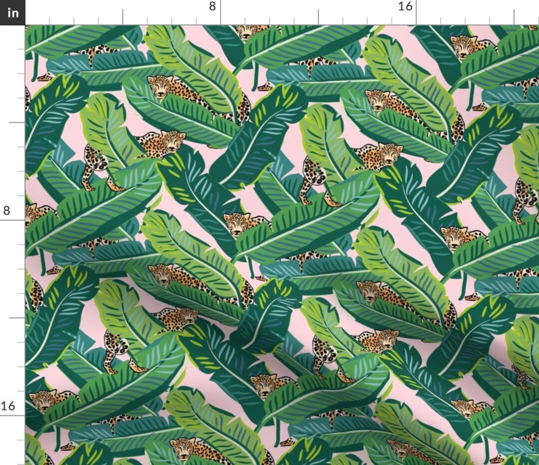 Sneaky Cheetah Fabric Cheetah Tropical Leaves Pink by Shopcabin