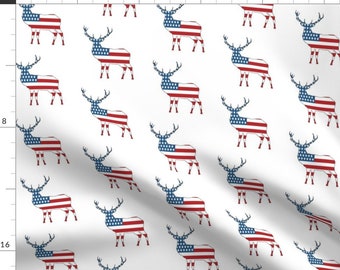 Patriotic Deer Fabric - American Deer By Thin Line Textiles - Patriotic Party Americana Deer Cotton Fabric By The Yard With Spoonflower