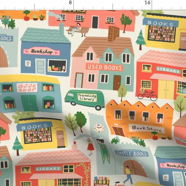 Bookstores Fabric - Book Lover's Town by dasbrooklyn - Fairytale Houses Architecture Library Novels Books  Fabric by the Yard by Spoonflower