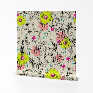Bears Floral Wallpaper - Woodland Folk By Pattern State - Floral Custom Printed Removable Self Adhesive Wallpaper Roll by Spoonflower