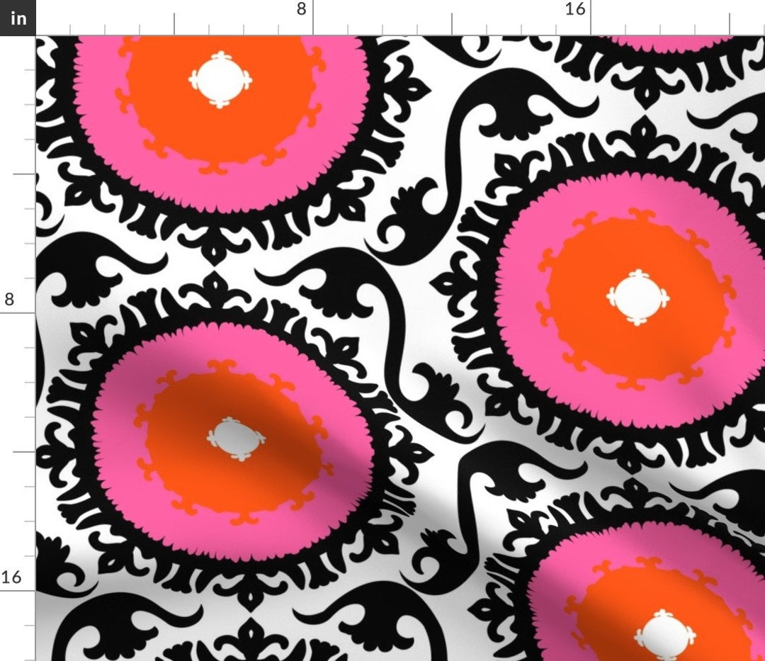 Suzani Fabric Suzani Pink Flowers by Daria Rosen Suzani Floral Pink