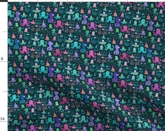 Small Scale Octopus Fabric - Octopus Party By Dariara - Octopus Nautical Sea Creature Cotton Fabric By The Yard With Spoonflower