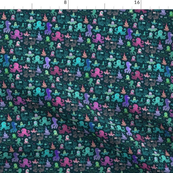 Small Scale Octopus Fabric - Octopus Party By Dariara - Octopus Nautical Sea Creature Cotton Fabric By The Yard With Spoonflower