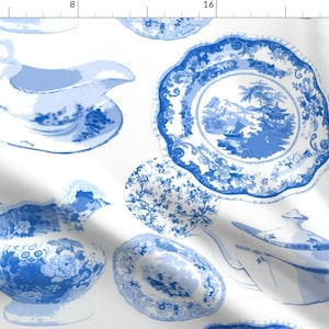 Delft Fabric - Mrs Chatsworth&#39;s China Cabinet In Delft Blue By Lilyoake - Delft China Blue White Cotton Fabric By The Yard With Spoonflower