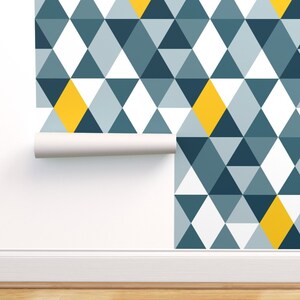 Removable Water-Activated Wallpaper Geometric Geo Retro Vintage Green Yellow 