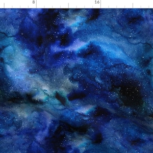Blue Black Space Fabric - Galaxy D By Dinaramay - Space Cotton Fabric By The Yard With Spoonflower