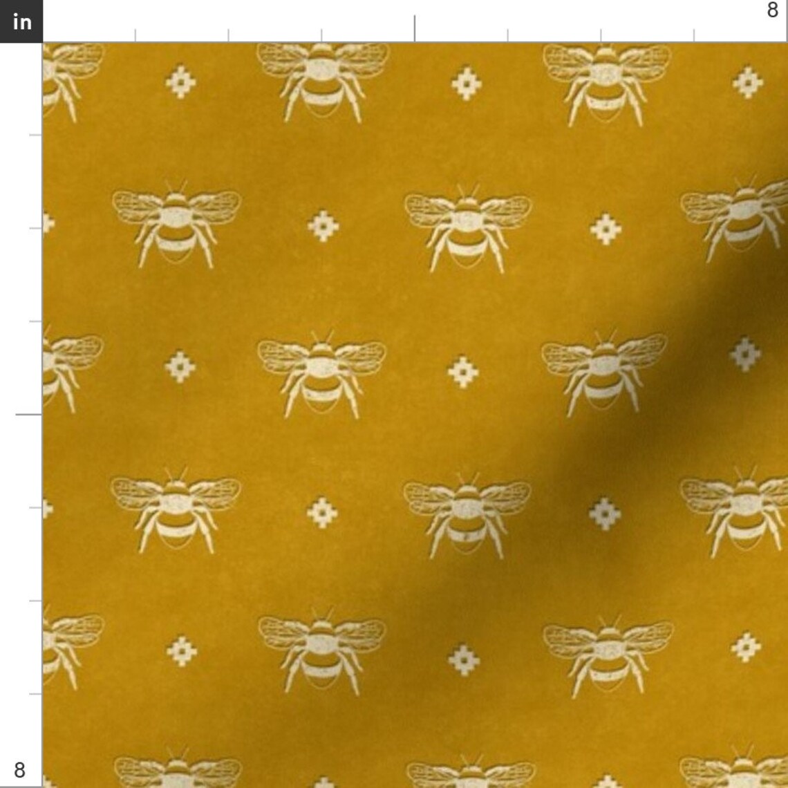 Mustard Yellow Bees Fabric Bee Stamped Emblem on Mustard Etsy