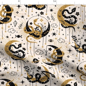Whimsical Gothic Fabric - Magical Snakes & Moons by bamokreativ - Black Snake Moon Halloween Witch Occult Fabric by the Yard by Spoonflower