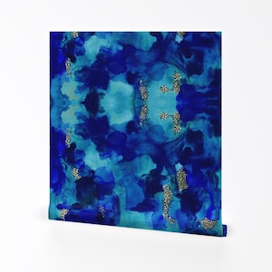Indigo Wallpaper - Indigo Watercolor Abstract By Ivieclothco - Indigo Custom Printed Removable Self Adhesive Wallpaper Roll by Spoonflower