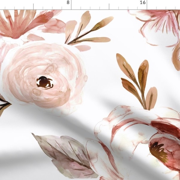 Dusty Pink Floral Fabric - Bella-Floral - Rose Gold Shades By Crystal Walen - Fancifulandfun Cotton Fabric By The Yard With Spoonflower