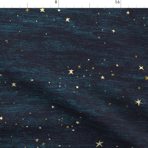 Blue Fabric - Night Sky by at_the_cottage -  Space Large Scale Stars Gold Turquoise Home Decor Midnight  Fabric by the Yard by Spoonflower