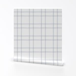 Simple Blue Plaid Removable Peel and Stick Wallpaper - Windowpane Check - Wall Art Wall Decor - Watercolor Double Plaid by danika_herrick