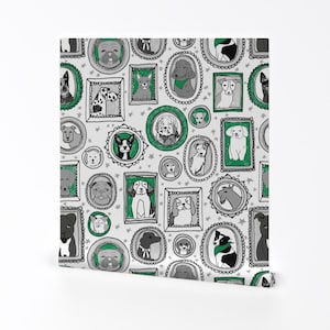 Dog Wallpaper - Dog Portraits By Andrea Lauren - Green White Dogs Custom Printed Removable Self Adhesive Wallpaper Roll by Spoonflower