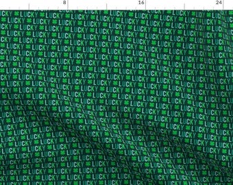 Lucky Green Irish Fabric - (Small Scale) Lucky - Four Leaf Clover - Multi On Dark Green - St. Patricks Day - Lad19bs By Littlearrowdesign