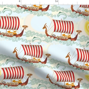 Viking Nordic Norse Fabric - Woodland Fox Ship By Wren Leyland Kids Explorer Baby Nursery - Cotton Fabric By The Yard With Spoonflower