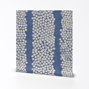 Dotted Stripe Removable Peel and Stick Wallpaper - Blue Cream Block Print - Wall Art Wall Decor - Cork Stamp Strips by juliaschumacher