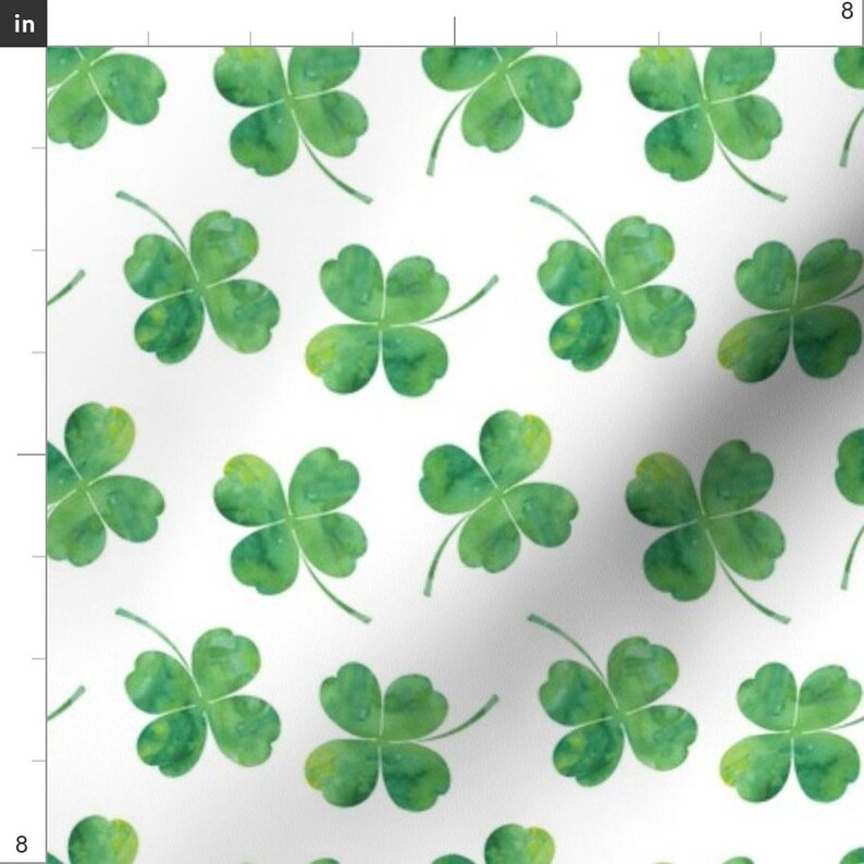 Four Leaf Clover Fabric Shamrock Toss Watercolor White by Etsy