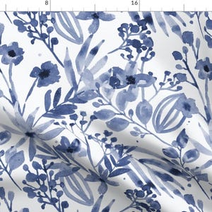 Blue Watercolor Fabric - Blue Chinoiserie Watercolor by inkybluemoon - Chinoiserie Wildflowers Flowers Fabric by the Yard by Spoonflower