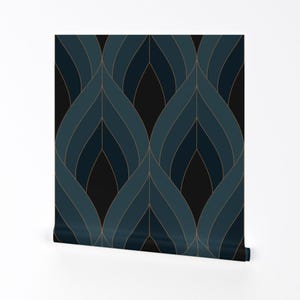 Art Deco Removable Peel and Stick Wallpaper - Vintage Blue Teal Elegant Art Nouveau - Wall Art Wall Decor - Art Deco Blossom by fischkandi