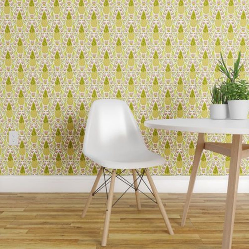 Pineapple Custom Printed Removable Self Adhesive Wallpaper Roll by Spoonflower Pineapple Flower By Andie Hanna Pineapple Wallpaper