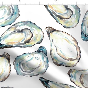 Coastal Watercolor Fabric - Oyster White by goodfairyart - Oyster Shells Large Scale Ocean Life Seashell Fabric by the Yard by Spoonflower