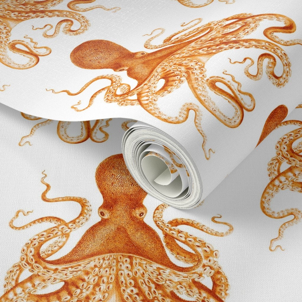 Orange Octopus Wallpaper Octopus Oasis Orange by - Etsy