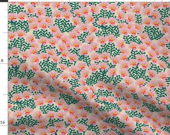 Floral Botanical Fabric - Aurora Floral by holli_zollinger - Maximalist Flowers Nature Pink Green Nature Fabric by the Yard by Spoonflower