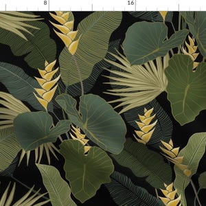 Olive Green Hawaiian Jungle Fabric - Tropical Night By Honoluludesigns - Island Summer Rainforest Cotton Fabric By The Yard With Spoonflower