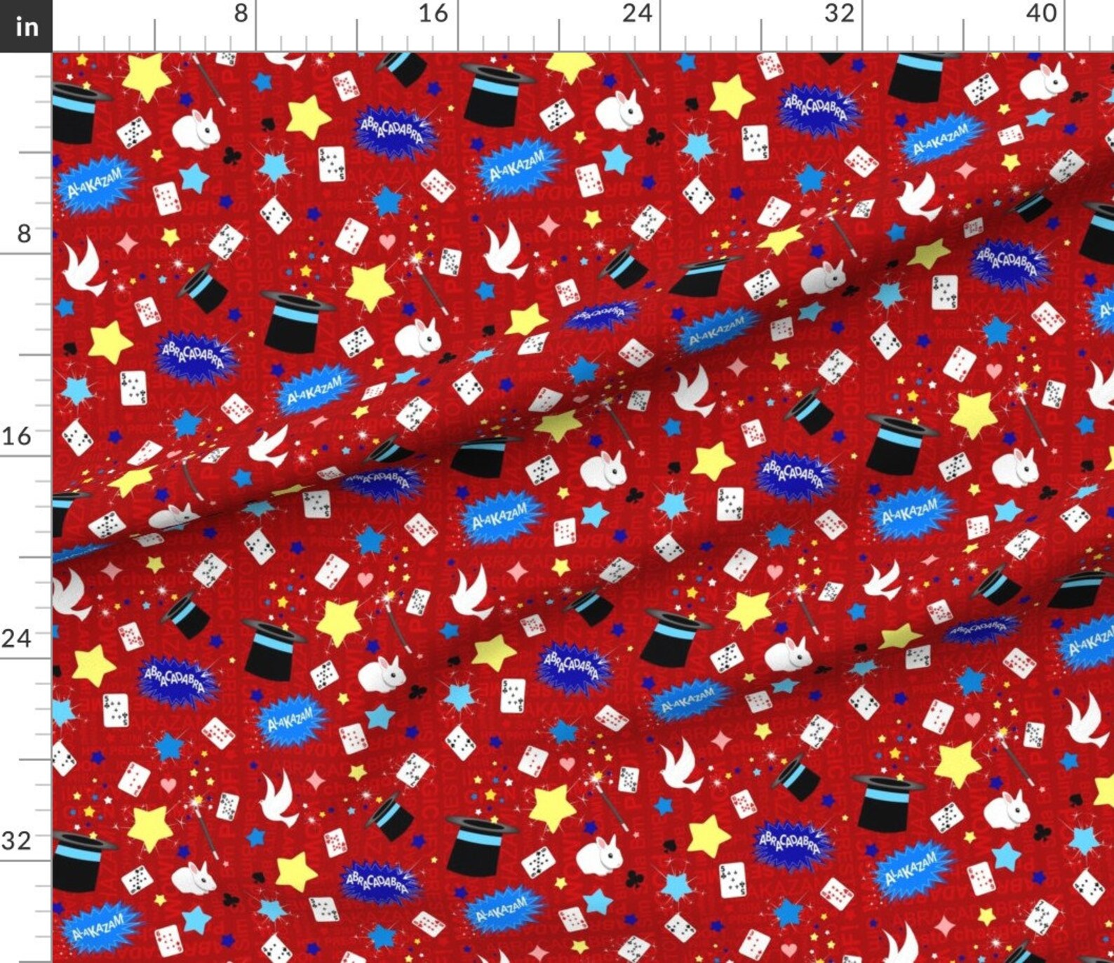 Magician Fabric Magic / Magician Pattern in Red by | Etsy
