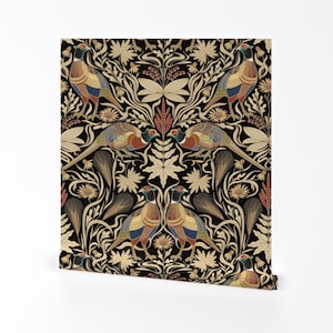 Fasane Ablösbare Tapete zum Abziehen und Aufkleben - Vögel Botanische Blumen Wildtiere Schwarz Creme - Wandkunst Wanddekor - Fasane von boszorka