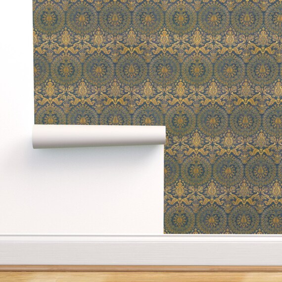Damask Wallpaper Mediterranean Blue by Peacoquettedesigns - Etsy