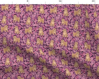 Purple Floral Cavoodle Fabric - Cavoodle Cherry Blossom Spring Floral Cavapoo By Petfriendly - Cotton Fabric by the Yard With Spoonflower