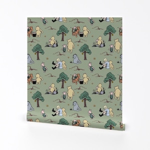 Winnie The Pooh Removable Peel and Stick Wallpaper - Sage Green Christopher Robin - Wall Art Wall Decor - Classic Pooh by kristeninstitches