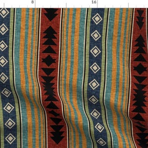 Western Fabric - Western Blanket Railroaded By Thecalvarium - Western Stripes Geometric Red Blue Cotton Fabric By The Yard With Spoonflower