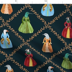 Whimsical Fabric - Tudor Birds by dasbrooklyn -  Quirky Birds Fantasy Elizabethan Tudor Renaissance Goose Fabric by the Yard by Spoonflower