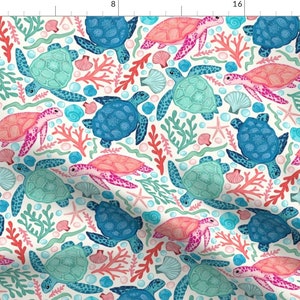 Turtle Fabric - Paradise Beach Turtles By Tangerine-Tane - Blue Pink Turquoise Tortoise Ocean Cotton Fabric By The Yard With Spoonflower