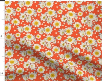 Retro Floral Fabric - Sunflowers In Cherry By Indybloomdesign - Small Retro Cream Sunflowers Cotton Fabric By The Yard With Spoonflower