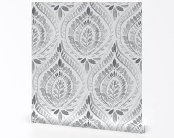 Papel pintado marroquí Boho - Boho Foli Grey de Crystal Walen - Rollo de papel pintado autoadhesivo extraíble impreso personalizado de Spoonflower