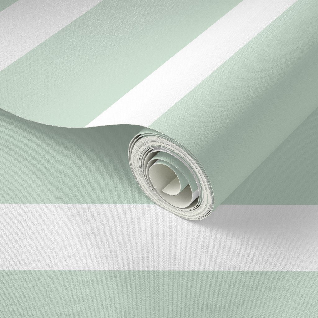 Striped Wallpaper Wide Stripe Sea Foam Green by Etsy