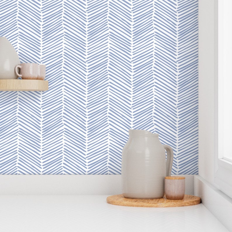 Blue Chevron Wallpaper Freeform Arrows Large In Blue By Domesticate Custom Printed Removable Self Adhesive Wallpaper Roll by Spoonflower image 7