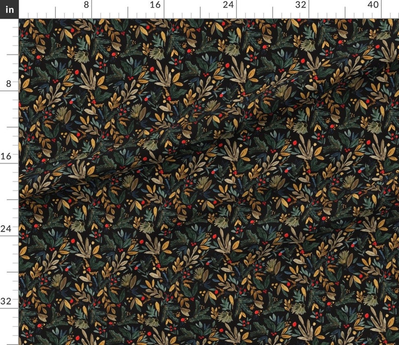 Christmas Floral Fabric Holly Menagerie by Crystal Walen Etsy