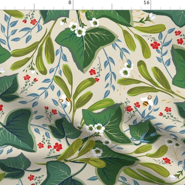 English Ivy Gardens Fabric - Ivy Twine Floral Soft Cream By Southwind - Modern botanical Green Cotton Fabric By The Yard With Spoonflower