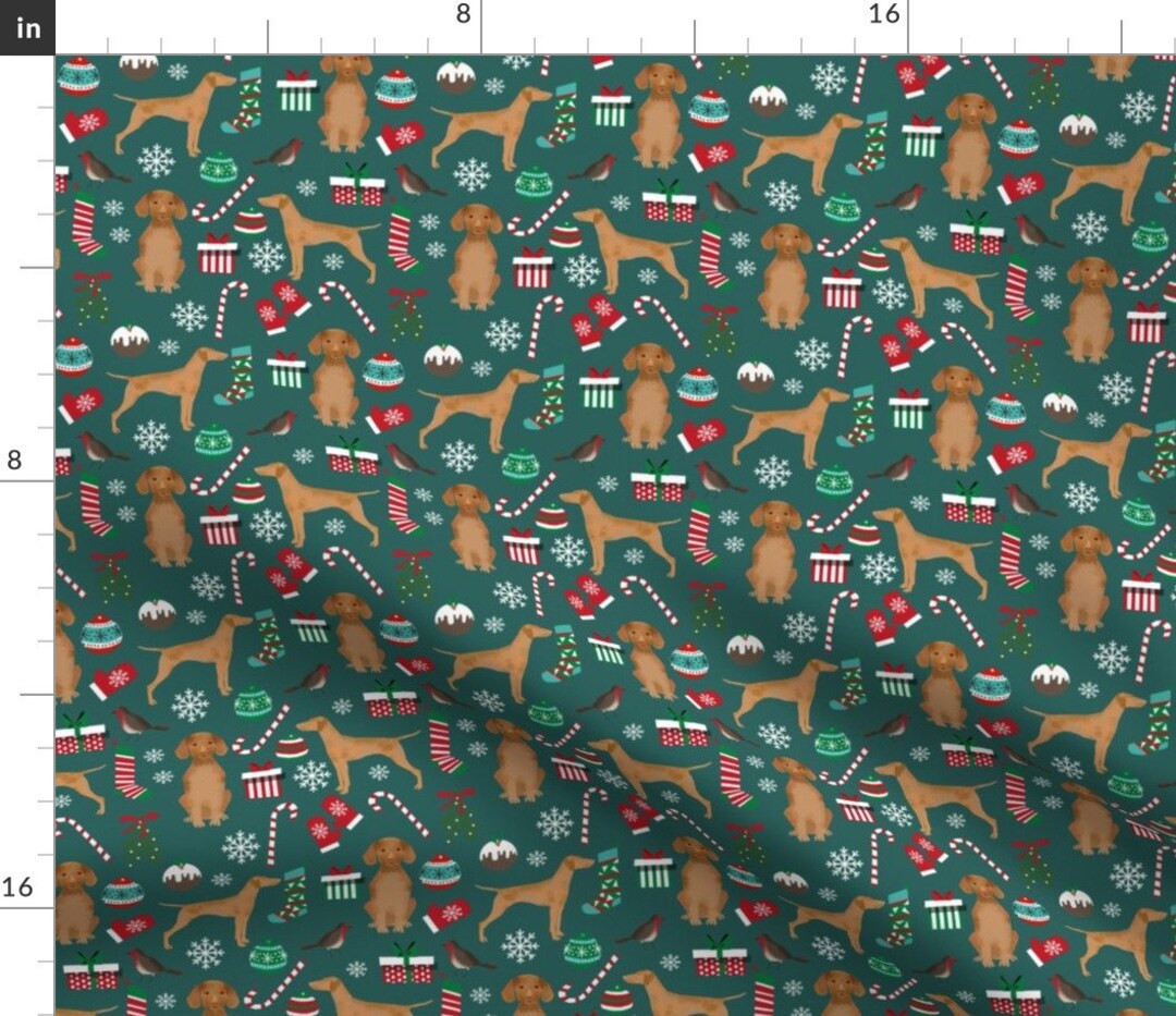 Vizsla Fabric Vizsla Christmas Dog Winter Holiday Dogs Vizslas Green by