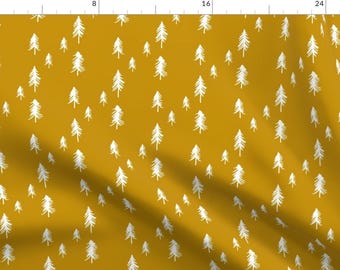 Pine Fabric - Pine Tree (Lots) - Mustard By Mulberry Tree - Pine Trees Mustard White Woodland Cotton Fabric By The Yard With Spoonflower