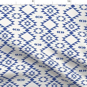 Kilim Fabric Southwestern Boho in Blue by Kimsa Tribal Geometric Western Blue and White Cotton Fabric by the Yard with Spoonflower image 1