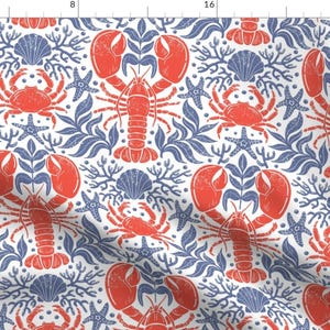 Crustacean Core Apparel Fabric - Lobster And Crab Damask by whimsical_brush - Summer Nautical Summer Beach Clothing Fabric by Spoonflower