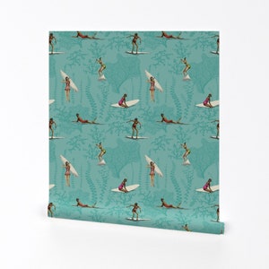 Mod Wallpaper - Tiki Hilton Waikiki Vintagesurfin By Hanneke Binnen - Custom Printed Removable Self Adhesive Wallpaper Roll by Spoonflower