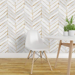 Glam Chevron Peel and Stick Wallpaper - Herringbone White Oversized Chic - Removable Wall Decor Art - Chevron Painterly by crystal_walen